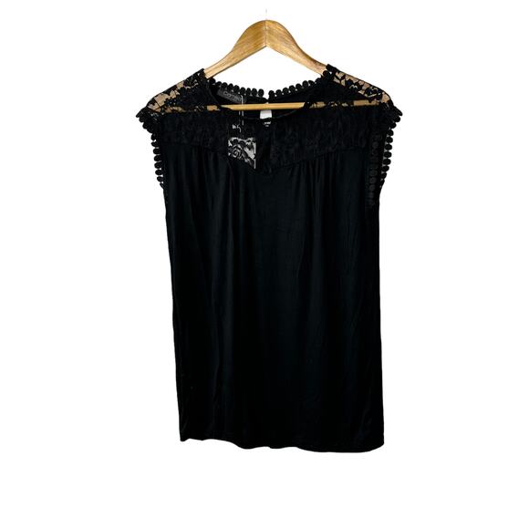 Camisa Black Sleeveless Lace Trim Chest Tunic Top Women's Size Small NEW - Picture 1 of 8